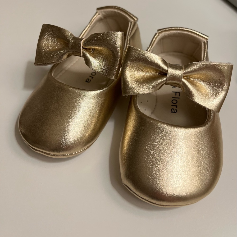 Gold Mary Jane Bow Baby/Toddler Shoes